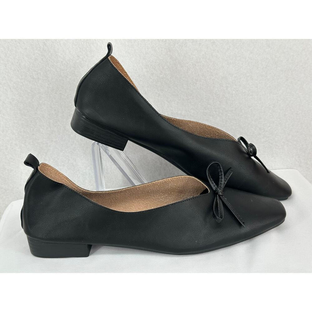 Bileinolang NWOT Black Ballet Bow Leather Flats  42 - Picture 2 of 9